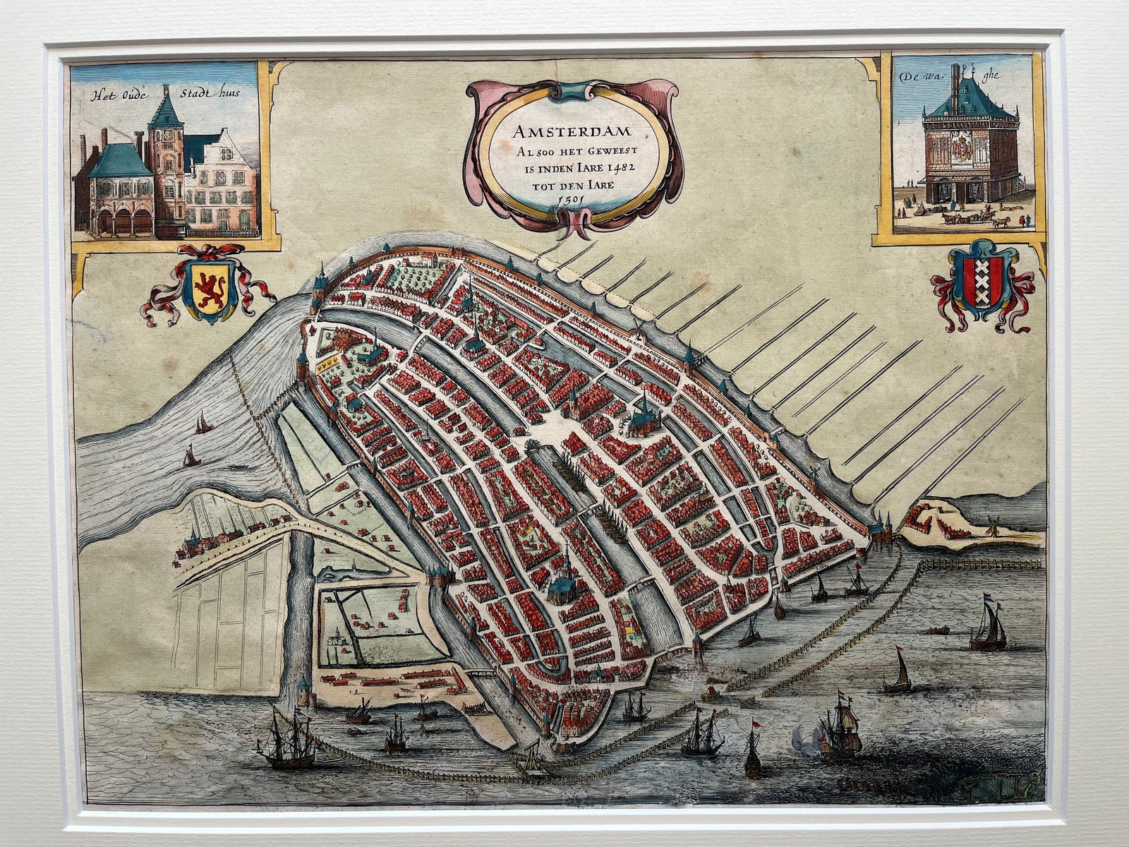 map, old map, antique map, amsterdam, map of amsterdam, townplan, plan, kaart, oude kaart, antieke kaart, kaart amsterdam, plattegrond, holland, nederland, noord holland, gravure, engraving, waag, amstel, stadhuis