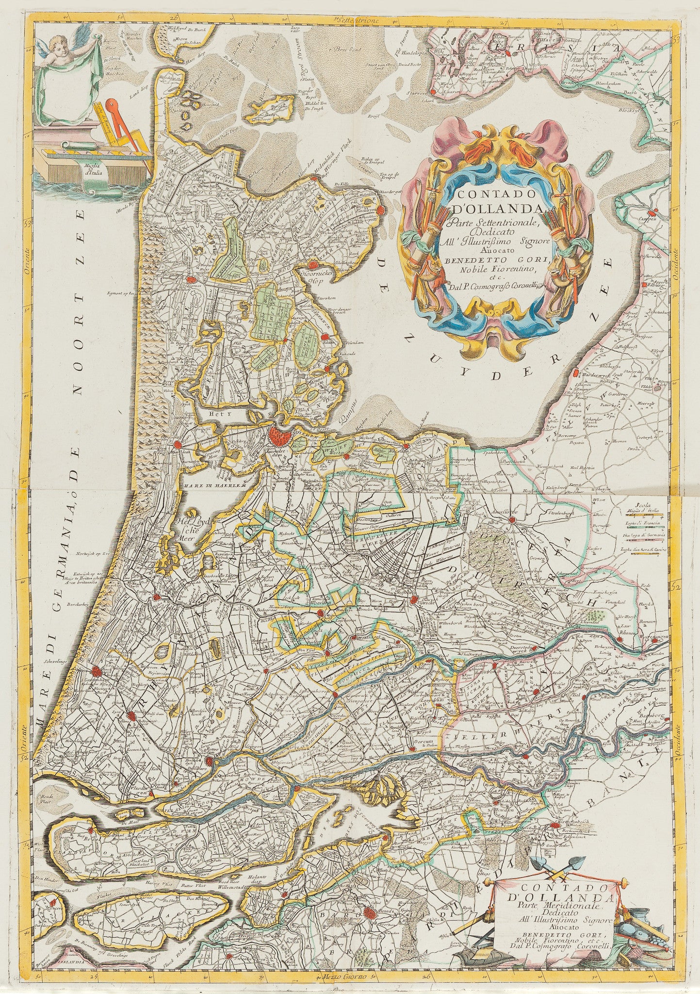 Antique print. Large map on two sheets by Vincenzo Coronelli (1650 - 1718) , Venice ca. 1696. 