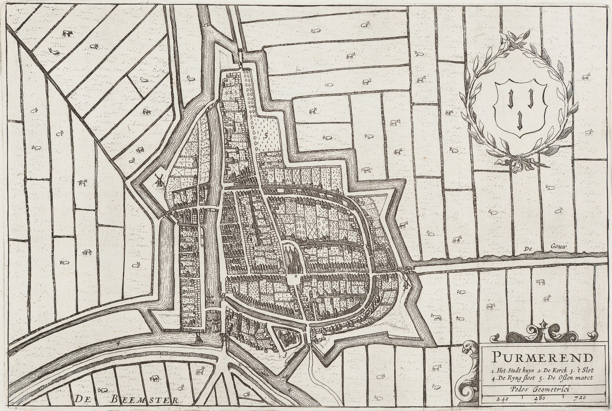 Purmerend, Noord Holland, Holland, map, antique map, townplan, Blaeu, engraving