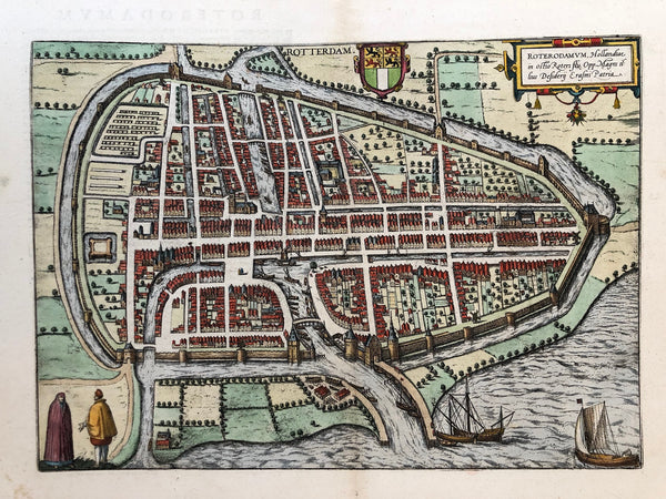  Rotterdam, roterodamum, braun, hogenberg, map, plan, city, antique map, antique plan, townplan, engraving, colour
